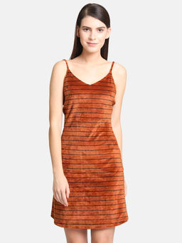 Kazo - Rust Corduroy A-Line Mini Dress