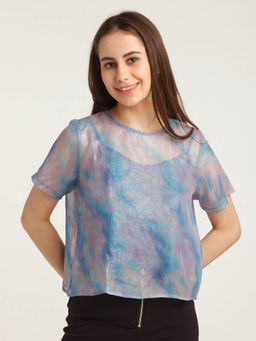 Zink London - Women Blue Cyberscape Iridescent Top