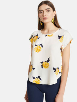 Kazo - White Round Neck Boxy Top