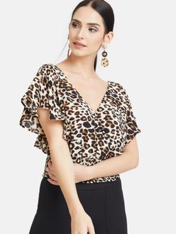 Kazo - Animal Print Combo Animal Print Crop Top With Waist Tie-Up