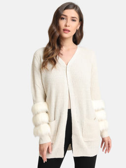 Kazo - Beige Solid Cardigan
