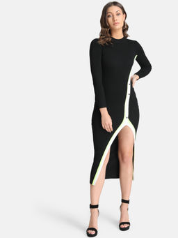 Kazo - Black Tape Detail Woollen Dress