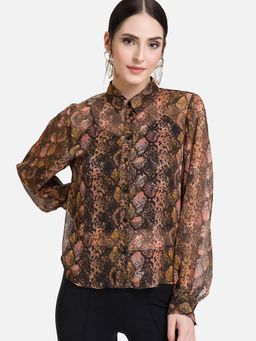 Kazo - Snake Print Snake Print Sheer Top
