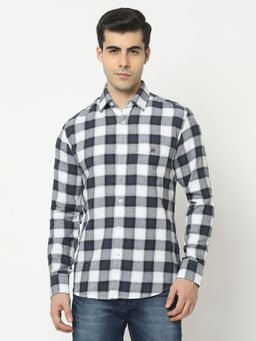 CRIMSOUNE CLUB - Men Navy Blue Shirt In Windowpane Checks