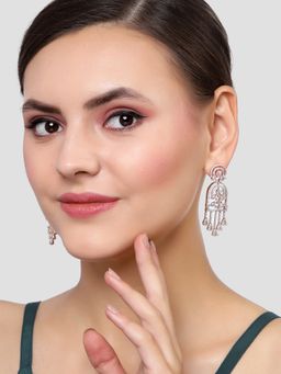 Karatcart - Rose Gold Plated Cubic Zirconia Studded Drop Earrings for Women