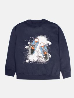 KiddoPanti - Navy Blue Shoes Printed Sweatshirt