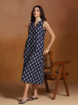 Shree - Women Indigo Cambric Sleeveless Dress