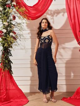 INDO STREET - Women Navy Blue Georgette Sleeveless Dress