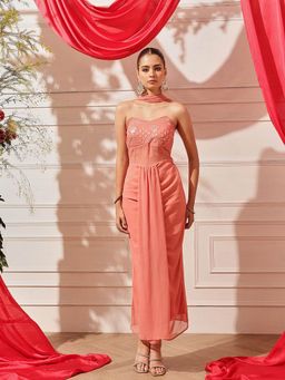 INDO STREET - Women Peach Georgette Sleeveless Dress