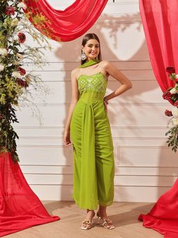 INDO STREET - Women Green Georgette Sleeveless Dress
