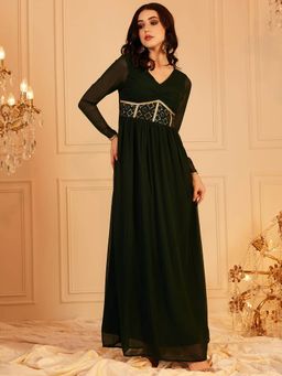 INDO STREET - Women Green Polyester Full Sleeves Dress