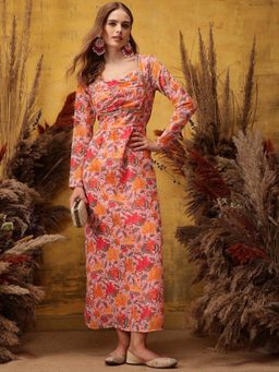 INDO STREET - Women Pink Georgette Full Sleeves Dress