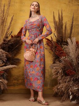 INDO STREET - Women Lavender Georgette Full Sleeves Dress