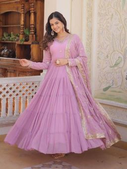 Odette - Women Lavender Georgette Full Sleeves Gown with Dupatta