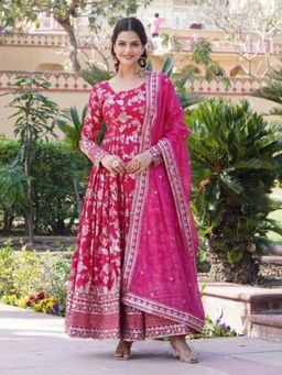Odette - Women Pink Viscose Full Sleeves Gown with Dupatta