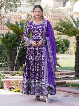 Odette - Women Blue Viscose Full Sleeves Gown with Dupatta