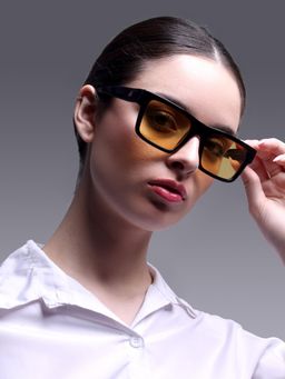 AUGUSSTO - Majeste Unisex Handcrafted Luxury Rectangle Yellow Lens Sunglass-MAJESTE-BLK YEL
