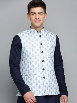 SHOWOFF - Mens Printed White Ethnic Nehru Jacket