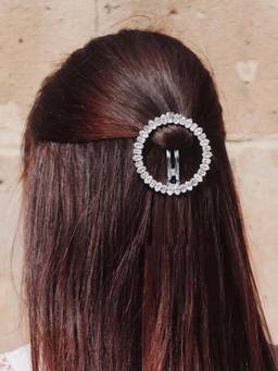 Peora - Rhodium Plated Circular Studded Hair Bun Pin with White Stones - PF113HB01S
