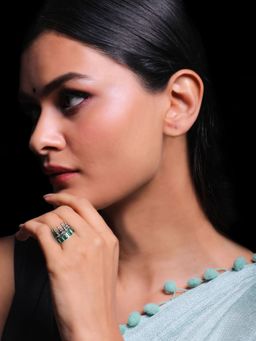 GIVA - 925 Oxidised Emerald Green Tower Adjustable Ring for women(ADJUSTABLE)