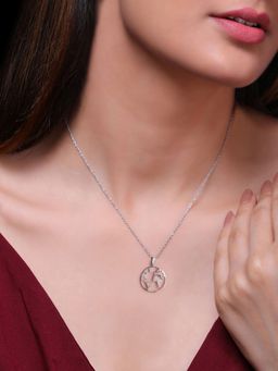 GIVA - 925 Sterling Silver Zircon World Pendant with Link Chain for women(ADJUSTABLE)