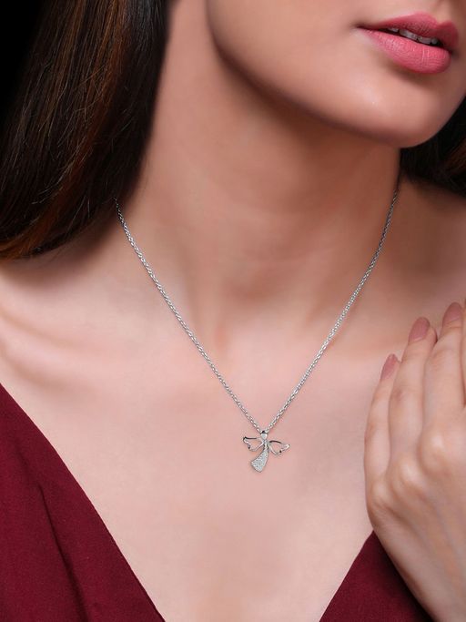 GIVA 925 Sterling Silver Zircon Angel Pendant with Link Chain for women(ADJUSTABLE)