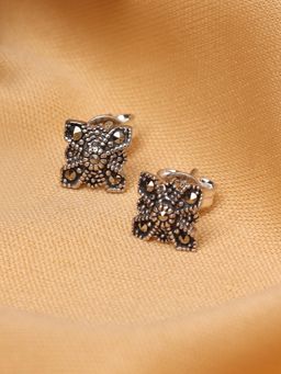 GIVA - AVNI by 925 Oxidised Silver Symmetry Stud Earrings for women(One Size)