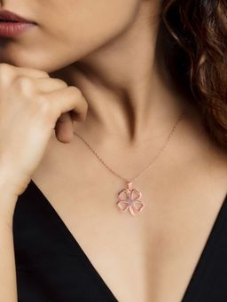 GIVA - 925 Sterling Silver Rose Gold Clover Pendant with Link Chain for women(ADJUSTABLE)