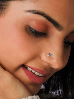 GIVA - AVNI by Oxidised Silver Pearl Leaf Nose Pin for women