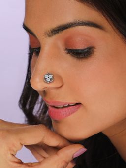 GIVA - AVNI by Oxidised Silver Shiny Flower Nose Pin for women