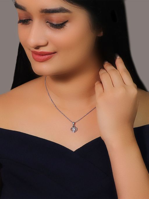 GIVA Sterling Silver Zircon Dual Heart Necklace with Link Chain For Women(One Size)
