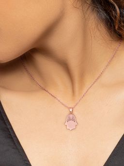 GIVA - 925 Sterling Silver Rose Gold Hamsa Pendant With Link Chain For Girls And Women