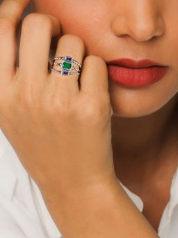 GIVA - Oxidised Silver Trio Stone Ring For Girls And Women