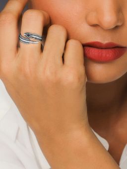 GIVA - Oxidised Silver Plume Feather Ring For Girls And Womens