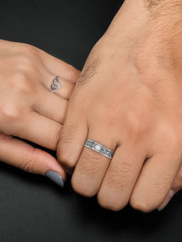 GIVA - Oxidised Silver Forever Together Couple Bands For Men And Womens