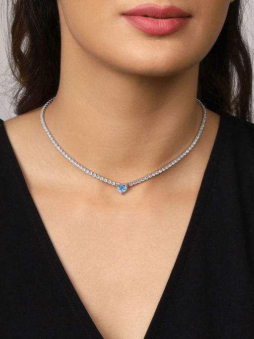 GIVA Sterling Silver Blue Heart Choker Necklacefor Women And girls