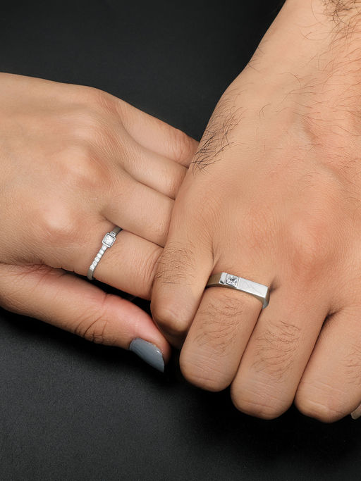 GIVA Sterling Silver Zircon Love Language Rings For Couple (Pack of 2)