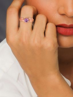 GIVA - Sterling Silver Rose Gold Amethyst Ring for Girls and Womens