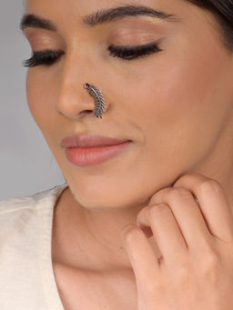 GIVA - Avni by Giva Oxidised Silver Feather Touch Nose Pin for Girls and Womens