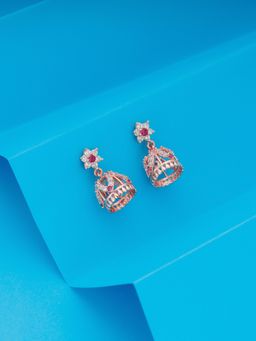 GIVA - Sterling Silver Rose Gold Embellished Jhumki for Girls and Womens