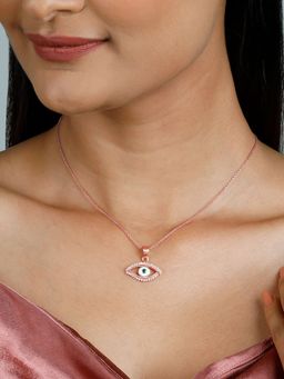 GIVA - Sterling Silver Rose Gold Looking Through Glass Pendant With Link Chain for Women And Girls