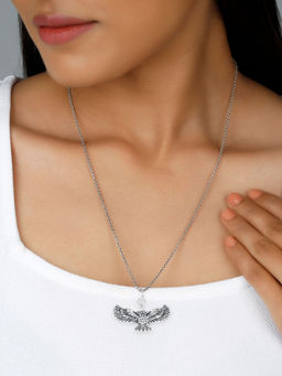 GIVA - Avni By Giva Oxidised Silver Spread Your Wings Pendant With Link Chain for Womens And Mens