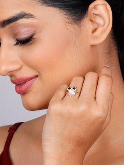 GIVA - Sterling Silver Golden Black Eyed Owl Ring For Women And Girls