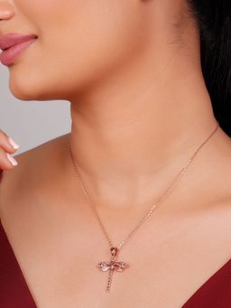 GIVA - Sterling Silver Rose Gold Dragonfly Pendant With Link Chain For Women And Girls