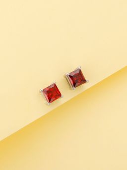 GIVA - Sterling Silver Emerald Red Square Stud Earrings For Women And Girls