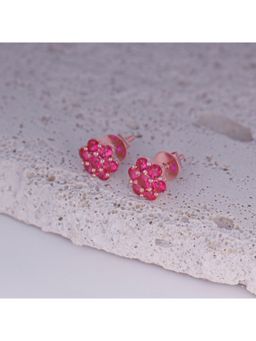 GIVA - Sterling Silver Rose Gold Magenta Flower Stud Earrings for Womens and Girls