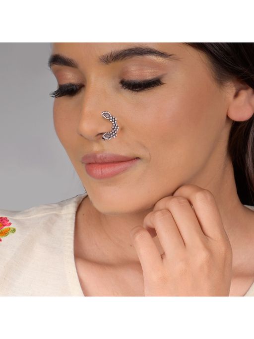 GIVA Avni by GIVA Oxidised Silver Beaded Nose Ring for Womens and Girls