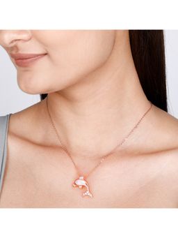 GIVA - Sterling Silver Rose Gold Diving Beluga Whale Pendant with Link Chain for Womens and Girls