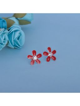 GIVA - Sterling Silver Maroon Color Floral Shape Stud Earring for Womens and Girls