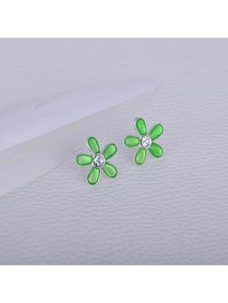 GIVA - Sterling Silver Green Color Flower Stud Earring for Womens and Girls